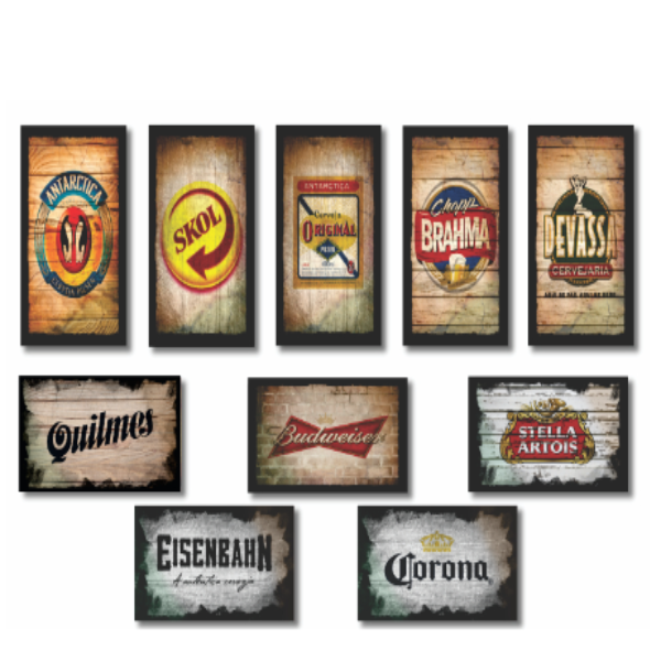 Kit 10 Quadros Decorativos Placas Tema Cerveja