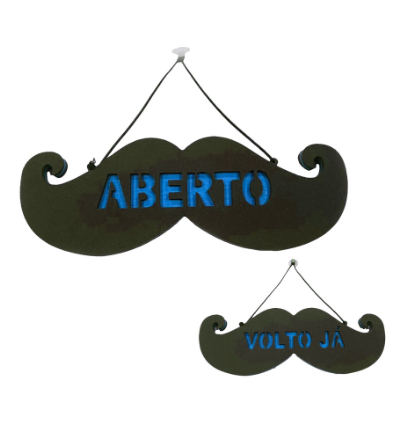 Placa Aberto/Volto Já Bigode