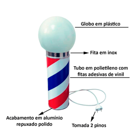 Barber Pole Luminária Luz Não Giratória