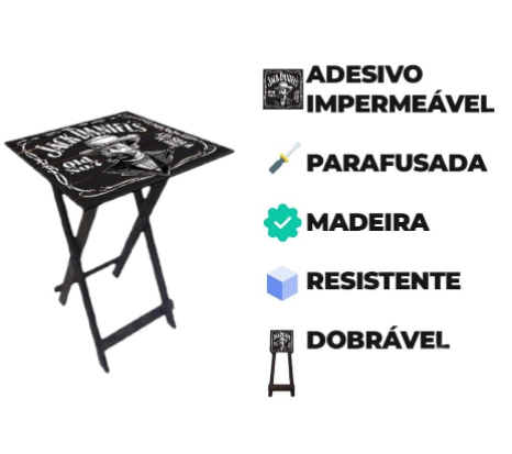 Mesa de Madeira Quadrada Dobrável Jack Daniels